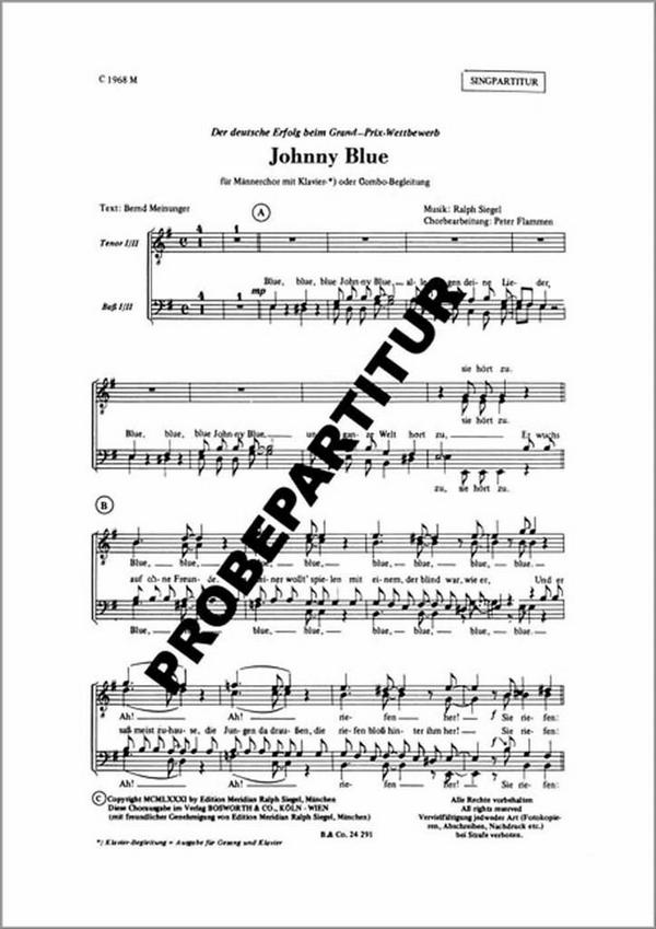 Johnny Blue&nbsp;&nbsp;für Männerchor und Klavier&nbsp;&nbsp;Partitur (=Einzelausgabe)