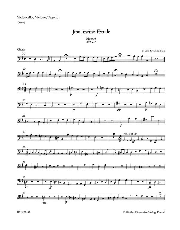 Jesu meine Freude BWV227&nbsp;&nbsp;Motette für gem Chor (SSATB)&nbsp;&nbsp;Cello / Bass / Fagott