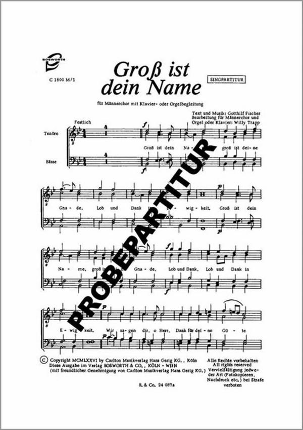 Gross ist dein Name  für TTBB Chor und Orgel  Partitur (dt)