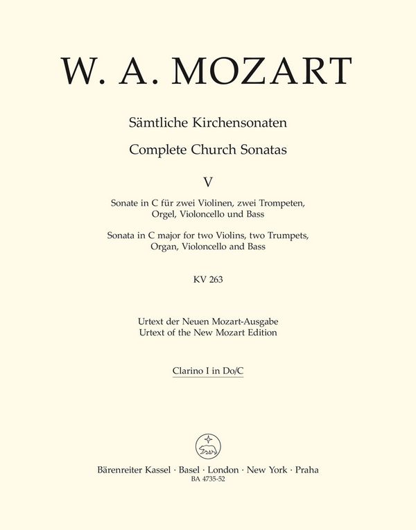 Sonate C-Dur KV263 für 2 Violinen,&nbsp;&nbsp;2 Trompeten, Orgel, Violoncello&nbsp;&nbsp;und Kontrabass,  Trompete 1