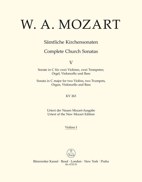 Sonate C-Dur KV263 für 2 Violinen,&nbsp;&nbsp;2 Trompeten, Orgel, Violoncello und Kontrabass&nbsp;&nbsp;Violine 1