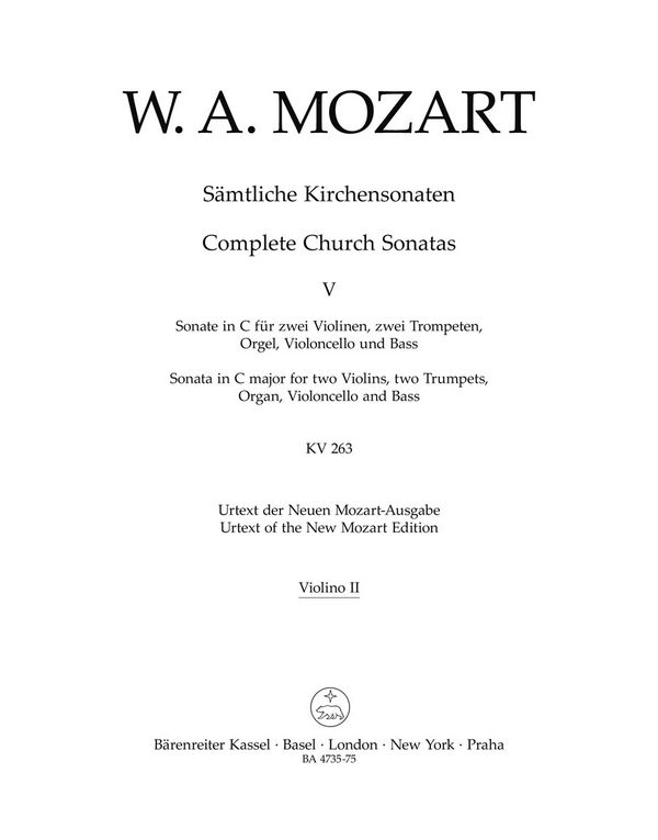 Sonate C-Dur KV263 für 2 Violinen,&nbsp;&nbsp;2 Trompeten, Orgel, Violoncello&nbsp;&nbsp;und Kontrabass,  Violine 2