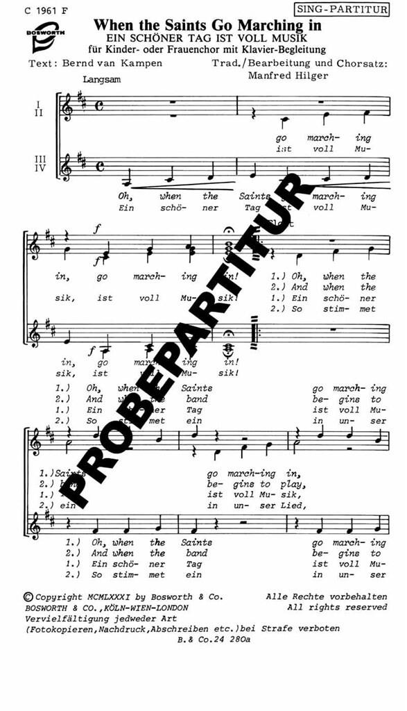 Ein schöner Tag ist voll Musik  für Frauenchor und Klavier  Chorpartitur