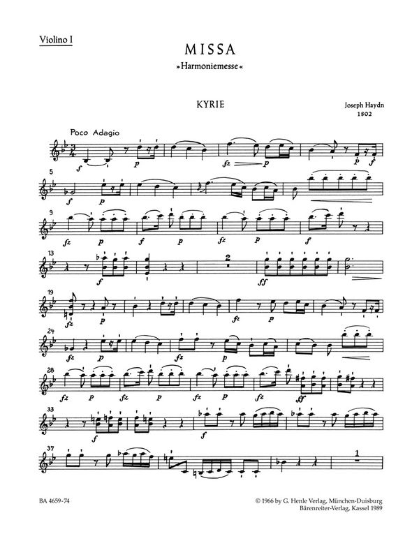 MISSA B-DUR, H. XXII:14&nbsp;&nbsp;HARMONIEMESSE&nbsp;&nbsp;VIOLINE 1