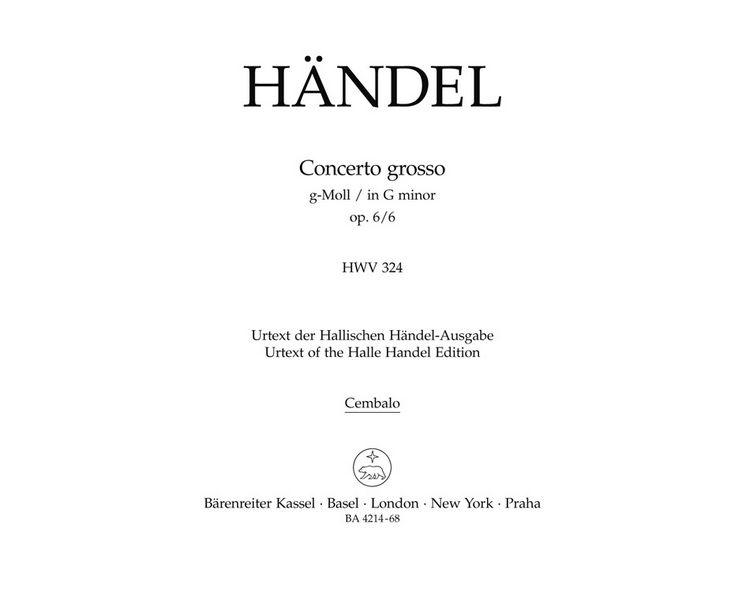 Concerto grosso g-Moll op.6,6 HWV324&nbsp;&nbsp;für Orchester&nbsp;&nbsp;Cembalo