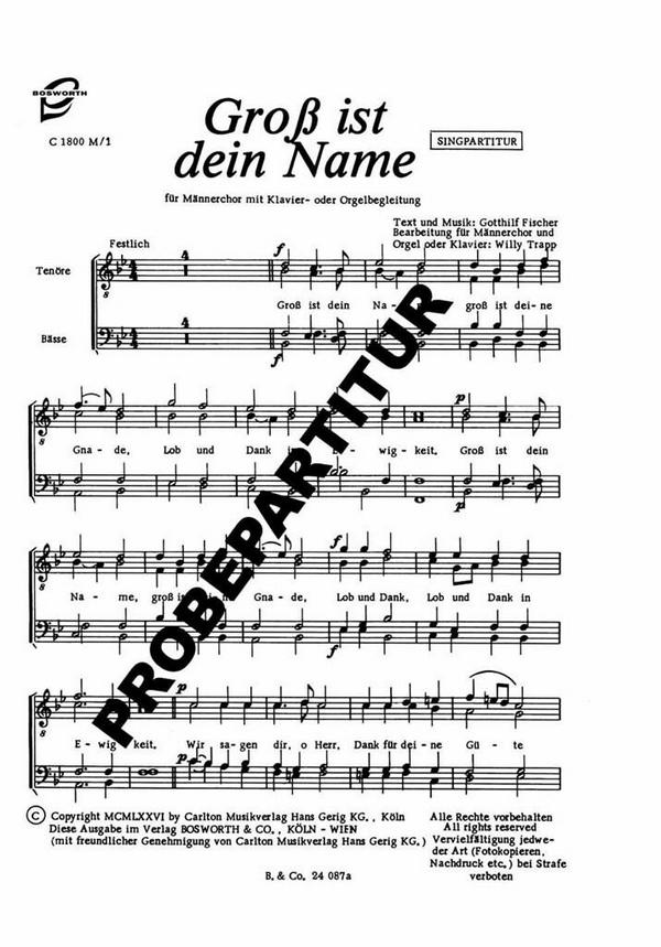 Gross ist dein Name  für TTBB Chor und Orgel  Chorpartitur (dt)