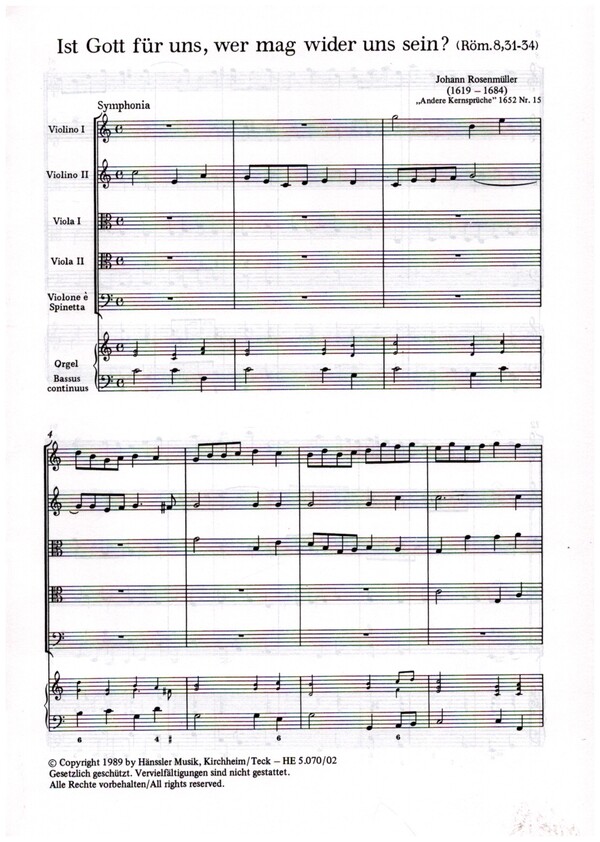 Ist Gott für uns, wer mag wider uns sein?&nbsp;&nbsp;für Sopran, Streicher und Bc&nbsp;&nbsp;Partitur