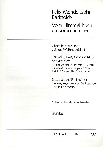 Vom Himmel hoch für SBAR Soli,&nbsp;&nbsp;SSATB Chor und Orchester&nbsp;&nbsp;Trompete 2