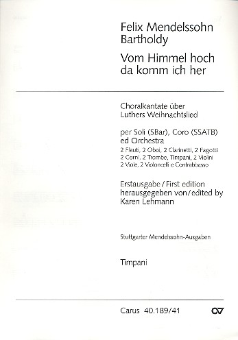 Vom Himmel hoch für SBAR Soli,&nbsp;&nbsp;SSATB Chor und Orchester&nbsp;&nbsp;Pauken