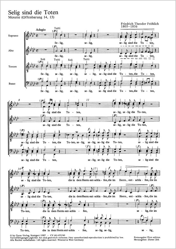 SELIG SIND DIE TOTEN MOTETTE&nbsp;&nbsp;SOPRANO, ALTO, TENORE, BASSO&nbsp;&nbsp;PARTITUR (DT)