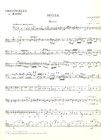 Messe c-Moll KV427&nbsp;&nbsp;für Soli, Chor und Orchester&nbsp;&nbsp;Cello / Bass