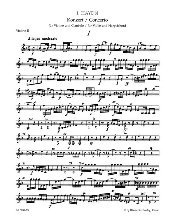 Konzert F-Dur Hob.XVIII:6&nbsp;&nbsp;für Violine, Cembalo und Streicher&nbsp;&nbsp;Violine 2