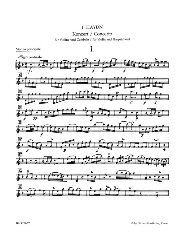 Konzert F-Dur Hob.XVIII:6&nbsp;&nbsp;für Violine, Cembalo und Streicher&nbsp;&nbsp;Violine solo