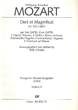 Dixit et Magnificat KV193 für&nbsp;&nbsp;Soli (SATB), Chor und Orchester&nbsp;&nbsp;Violine 2