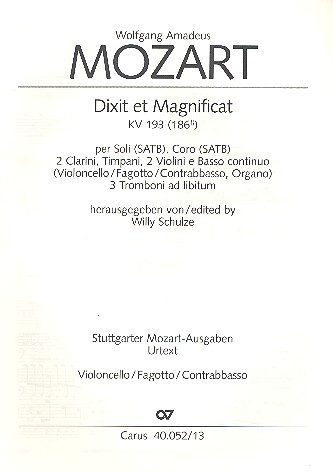 Dixit et Magnificat KV193 für Soli,&nbsp;&nbsp;gem Chor und Orchester&nbsp;&nbsp;Cello / Bass