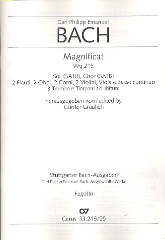 Magnificat D-Dur WQ215  für Soli, gem Chor und Orchester  Fagott