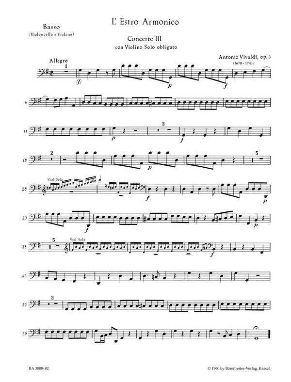 Concerto G-Dur op.3,3&nbsp;&nbsp;für Violine und Streicher&nbsp;&nbsp;Cello / Bass