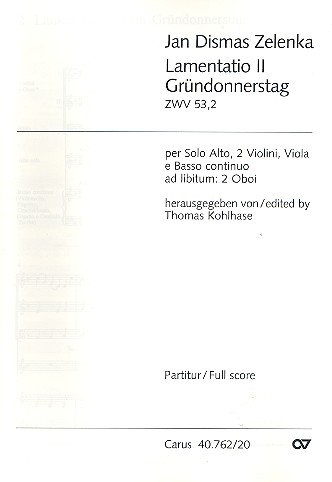 Lamentatio 2 zum Gründonnerstag&nbsp;&nbsp;für Alt, Streicher und Bc&nbsp;&nbsp;Partitur (la)