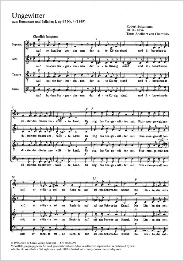 UNGEWITTER SOPRANO, ALTO, TENORE,&nbsp;&nbsp;BASSO, OP. 67 NR. 4, 1849&nbsp;&nbsp;PARTITUR (DT)