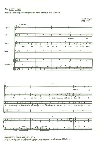 Warnung für gem Chor&nbsp;&nbsp;und Klavier&nbsp;&nbsp;Partitur (dt)