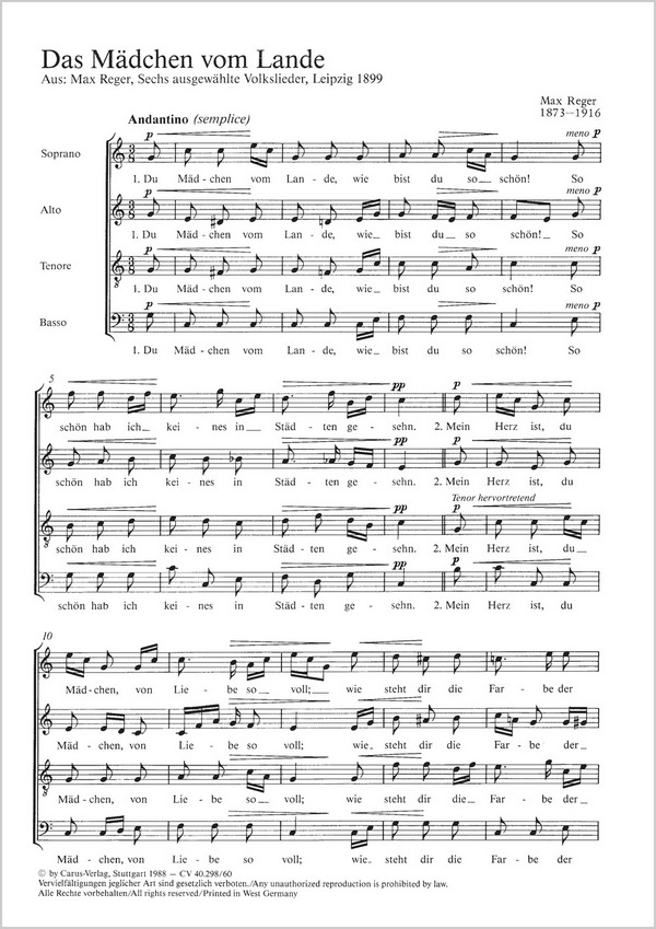 DAS MAEDCHEN VOM LANDE SOPRANO,&nbsp;&nbsp;ALTO, TENORE, BASSO, 1899&nbsp;&nbsp;PARTITUR (DT)