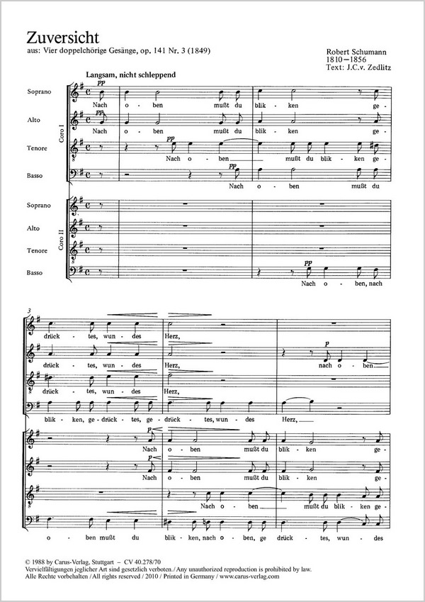 ZUVERSICHT OP.141,3&nbsp;&nbsp;FUER GEM CHOR A CAPPELLA&nbsp;&nbsp;4 DOPPELCHOERIGE STUECKE