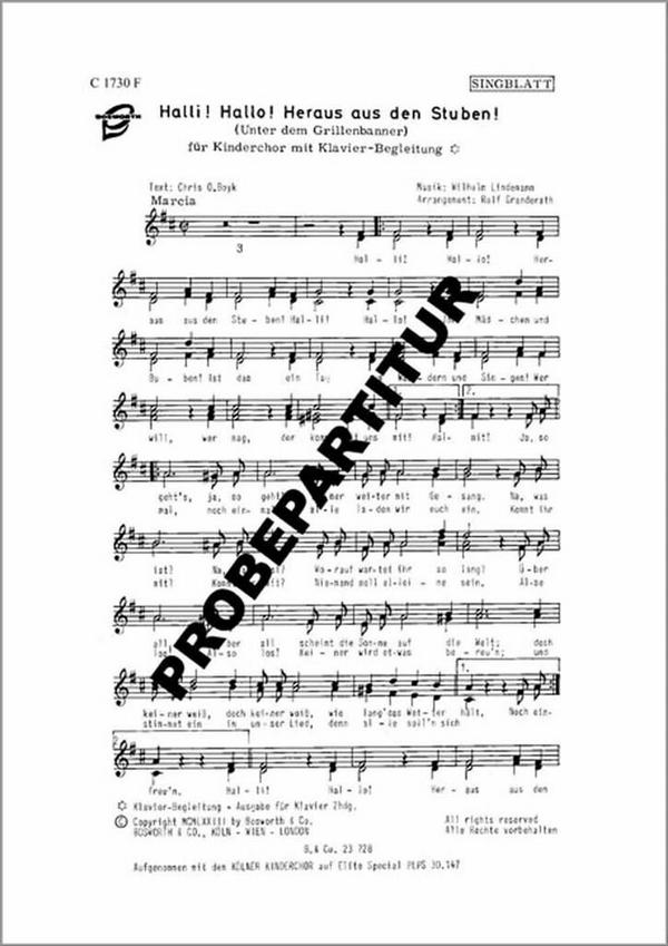 Halli! Hallo! Heraus aus den Stuben&nbsp;&nbsp;für Frauenchor und Klavier&nbsp;&nbsp;Partitur (dt)