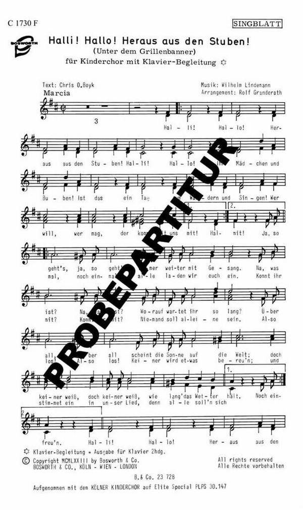 Halli! Hallo! Heraus aus den Stuben&nbsp;&nbsp;für Frauenchor und Klavier&nbsp;&nbsp;Chorpartitur (dt)
