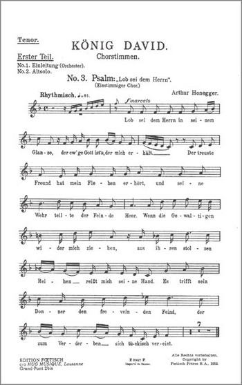 Le roi David  pour récitant, soli, choeur mixte et orchestre  partie de choeur tenor (dt)