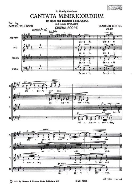Cantata Misericordium op. 69&nbsp;&nbsp;für Soli (TBar), gemischter Chor (SATB) und Orchester&nbsp;&nbsp;Chorpartitur