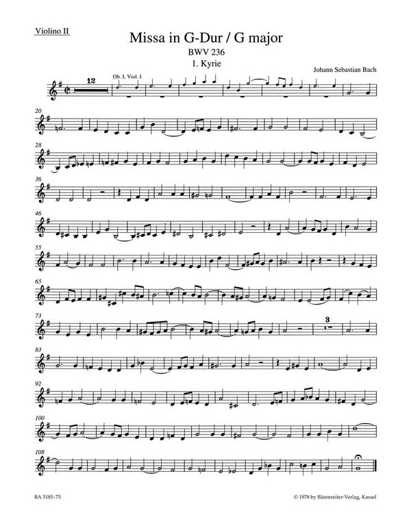 MISSA G-DUR FUER SOLI SATB, CORO&nbsp;&nbsp;SATB, 2 OBOI, 2 VIOLINI, VIOLA UND&nbsp;&nbsp;VIOLINE 2