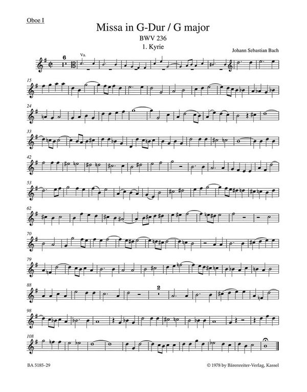 MISSA G-DUR FUER SOLI SATB, CORO&nbsp;&nbsp;SATB, 2 OBOI, 2 VIOLINI, VIOLA UND&nbsp;&nbsp;OBOE 1