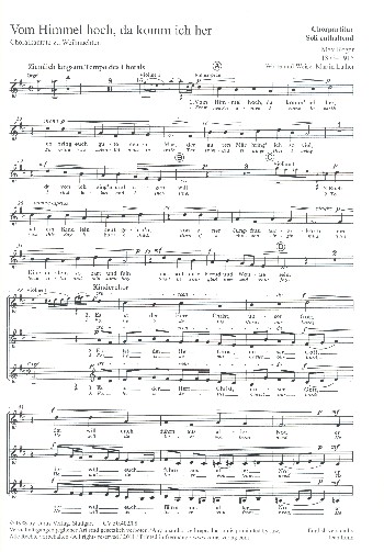 Vom Himmel hoch da komm ich her&nbsp;&nbsp;Kantate für Soli (SATB) und Frauenchor,&nbsp;&nbsp;Gemeinde, 2 Violinen und Orgel,    Chorpartitur