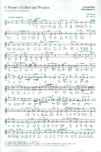 O Haupt voll Blut und Wunden&nbsp;&nbsp;für Alt, Sopran (T), Soloquartett (SATB),&nbsp;&nbsp;Gemeinde und Instrumente,  Chorpartitur