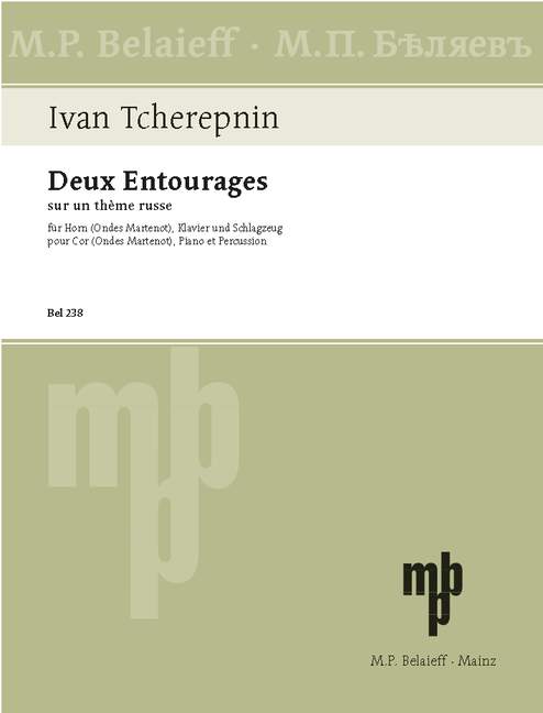 Deux entourages sur un theme russe  pour cor, piano et percussion  partition et 3 parties