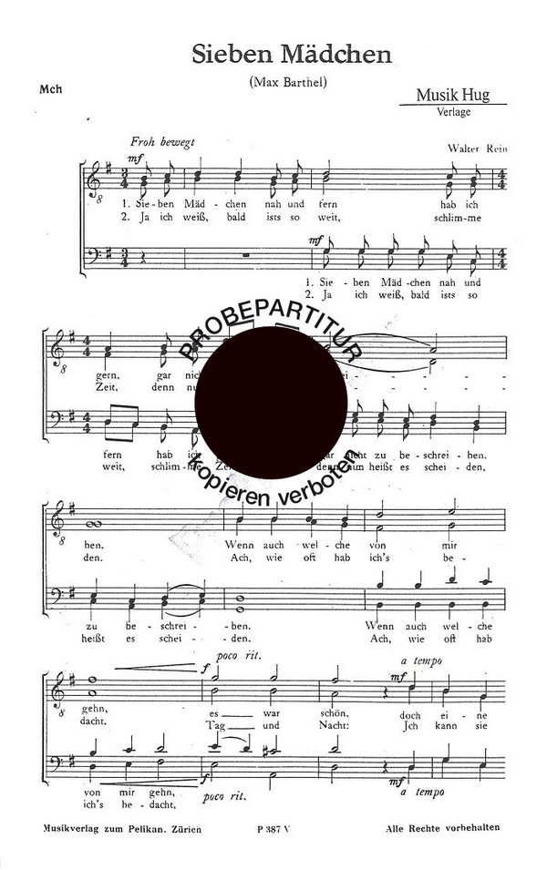 Sieben Mädchen&nbsp;&nbsp;für Männerchor a cappella&nbsp;&nbsp;Partitur