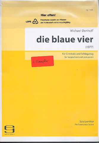 Die blaue Vier Musik nach Bildern von  Jawlensky, Klee, Kandinsky, Feininger  für Cembalo und Schlagzeug,   Partitur