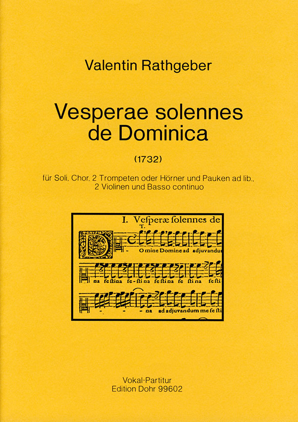 VESPERAE SOLENNES DE DOMINICA FUER  SOLI, CHOR, 2 TRP (HR, PK) AD LIB., 2 VL UND  BC,  CHORPARTITUR