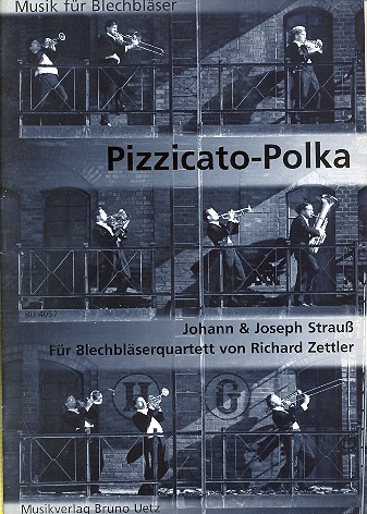 Pizzicato-Polka für&nbsp;&nbsp;Blechbläserquartett&nbsp;&nbsp;Partitur und 13 Stimmen