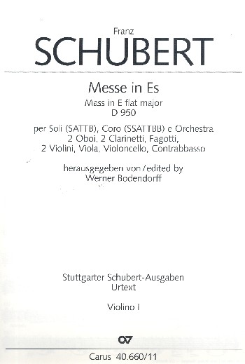 MESSE ES-DUR D950 FUER SOLI, CHOR&nbsp;&nbsp;UND ORCHESTER  VIOLINE 1&nbsp;&nbsp;BODENDORFF, WERNER, ED
