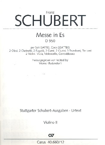 MESSE ES-DUR D950 FUER SOLI, CHOR&nbsp;&nbsp;UND ORCHESTER  VIOLINE 2&nbsp;&nbsp;BODENDORFF, WERNER, ED