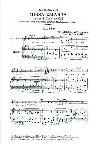 Missa quarta in honorem St. Caecilia op.9&nbsp;&nbsp;für Frauenchor (SA) und Orgel&nbsp;&nbsp;Partitur