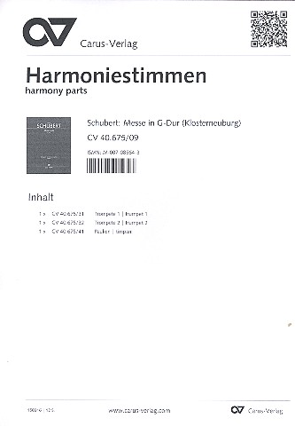 Missa G-Dur D167 für Soli (STB),&nbsp;&nbsp;Chor und Orchester&nbsp;&nbsp;Harmonie