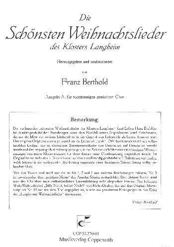 Die schönsten Weihnachtslieder des Klosters Langheim Ausgabe A&nbsp;&nbsp;für gem Chor&nbsp;&nbsp;