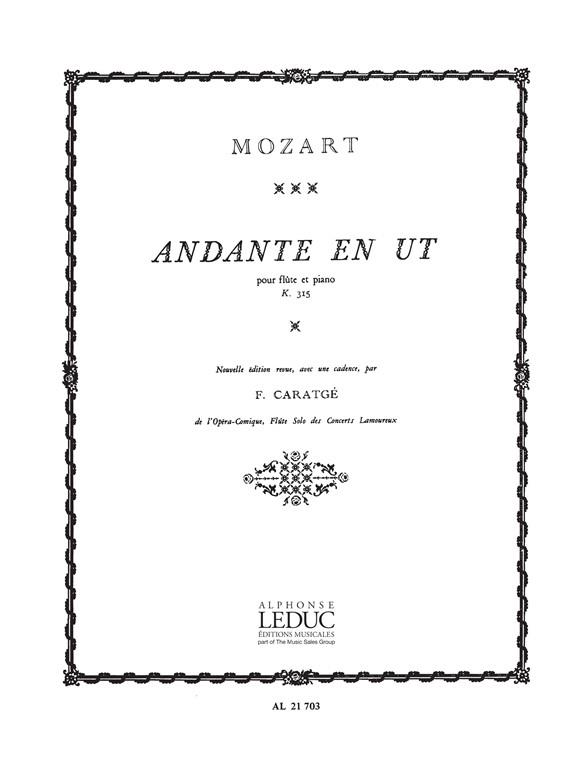 ANDANTE UT MAJEUR KV315 POUR&nbsp;&nbsp;FLUTE ET PIANO&nbsp;&nbsp;CARATGE, F., ARR.