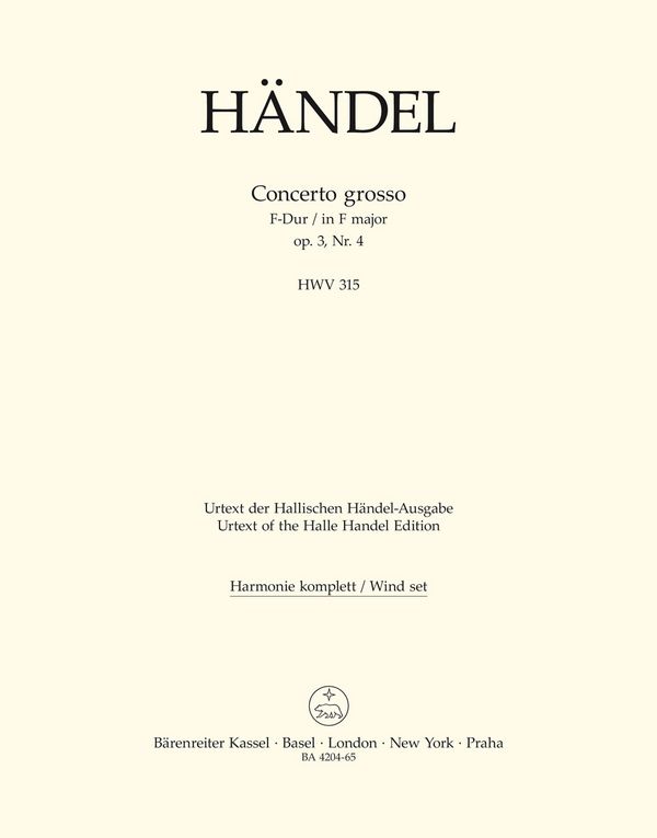 CONCERTO GROSSO F-DUR OP.3,4&nbsp;&nbsp;HWV315 FUER ORCHESTER&nbsp;&nbsp;HARMONIE