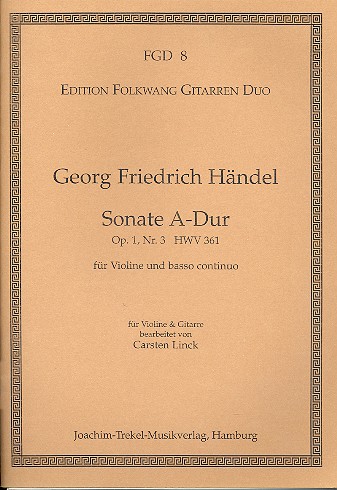 Sonate A-Dur op.1,3 HWV361&nbsp;&nbsp;für Violine und Bc für Violine&nbsp;&nbsp;und Gitarre