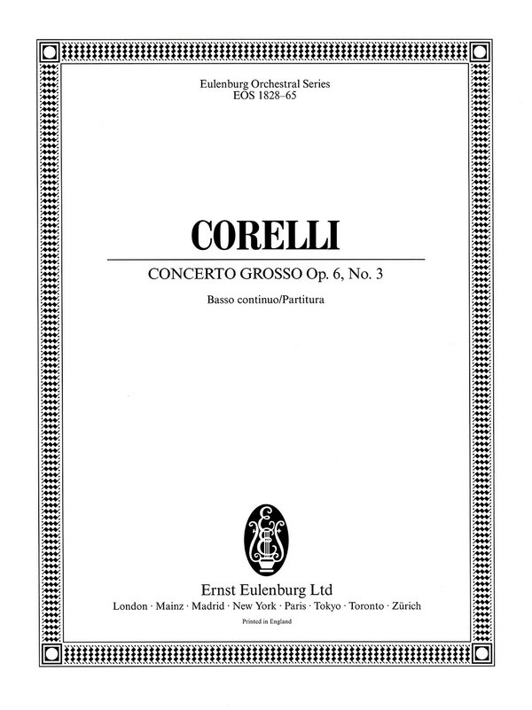 Concerto grosso c-moll Nr.3 op.6,3  für 2 Violinen, Violoncello, Streicher und Bc  Partitur (= Bc)