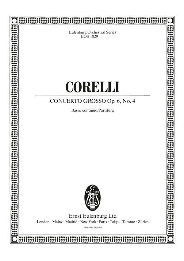 Concerto grosso d-moll Nr.4 op.6,4  für 2 Violinen, Violoncello, Streicher und Bc  Partitur (= Bc)
