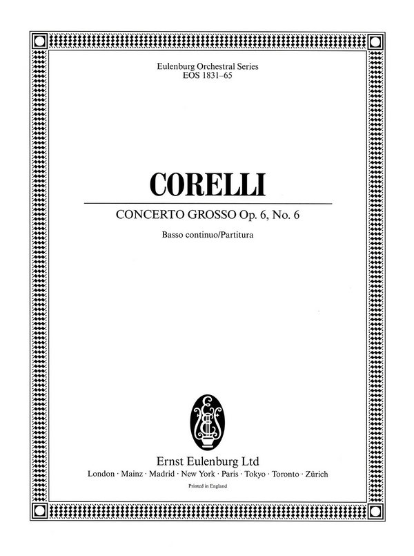 Concerto grosso F-Dur Nr.6 op.6,6  für 2 Violinen, Violoncello, Streicher und Bc  Partitur (= Bc)